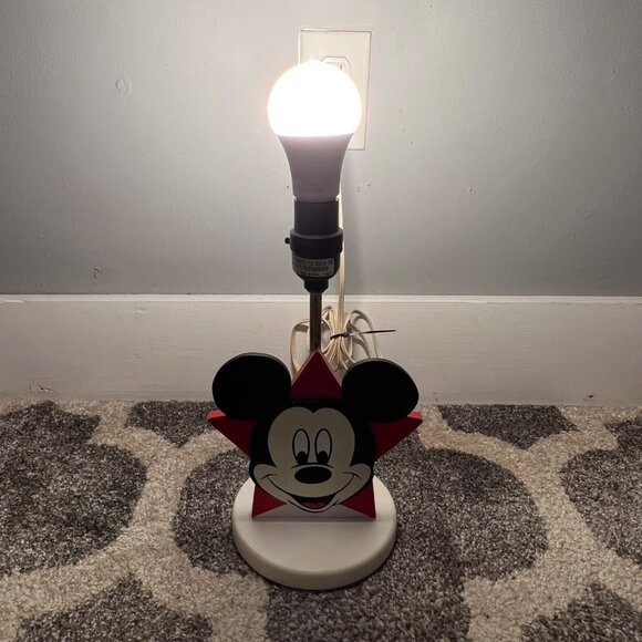 Disney Mickey Mouse Wooden Lamp Table Desk Star Shape Red Black Kids Room - Picture 2 of 7